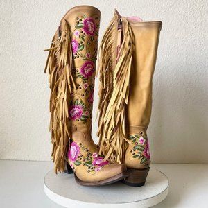 NEW Junk Gypsy Lane WALLFLOWER Western Boots 7.5 Mustard Snip Toe Fringe Cowboy